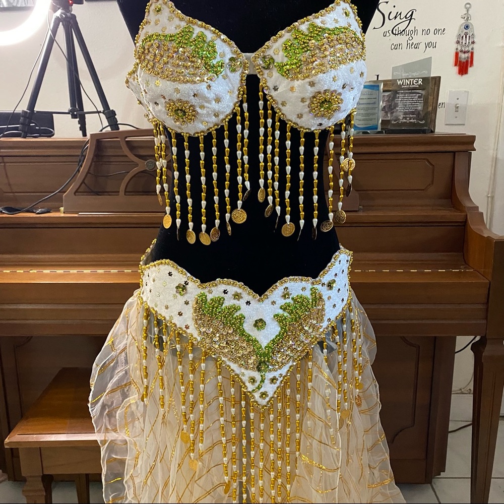 White, gold and green Belly Dancing Costume